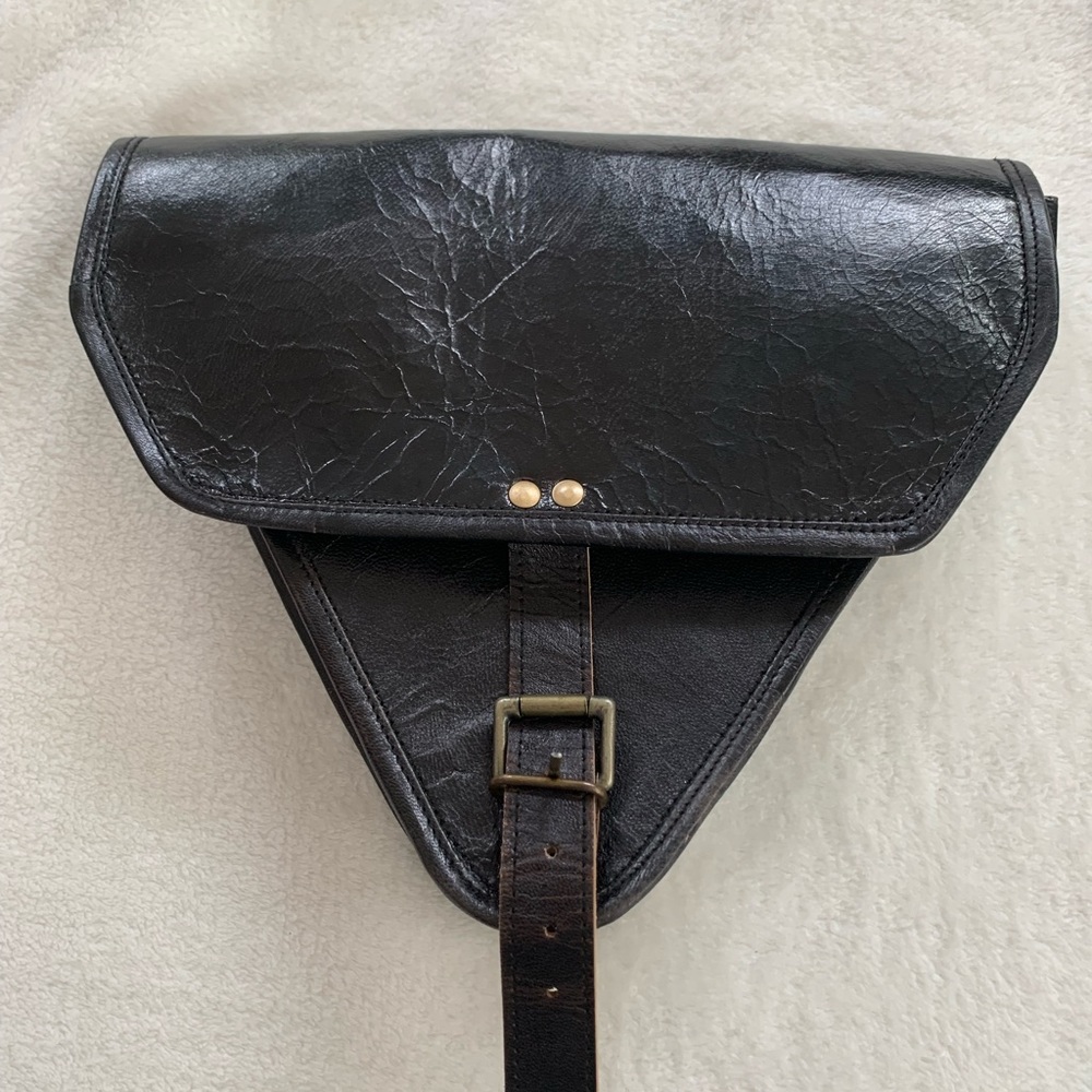 Custom made leather motorcycle saddlebag.